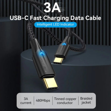 Vention Nylon Braided USB-C to USB-C 1m LED - TAUBF