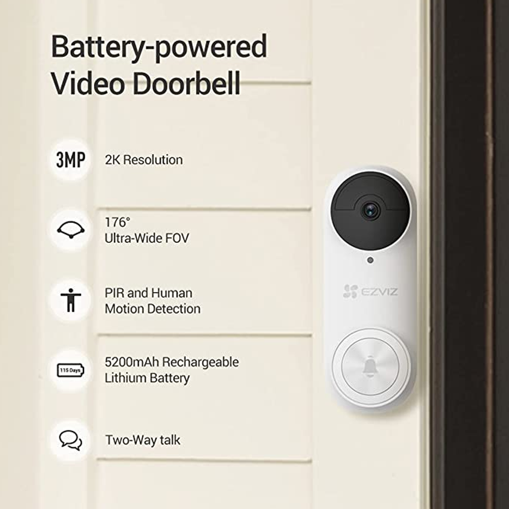 EZVIZ DB2 Battery-Powered Video Doorbell Kit (Grey)-Repair Outlet