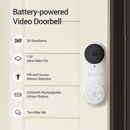 EZVIZ DB2 Battery-Powered Video Doorbell Kit (White)-Repair Outlet
