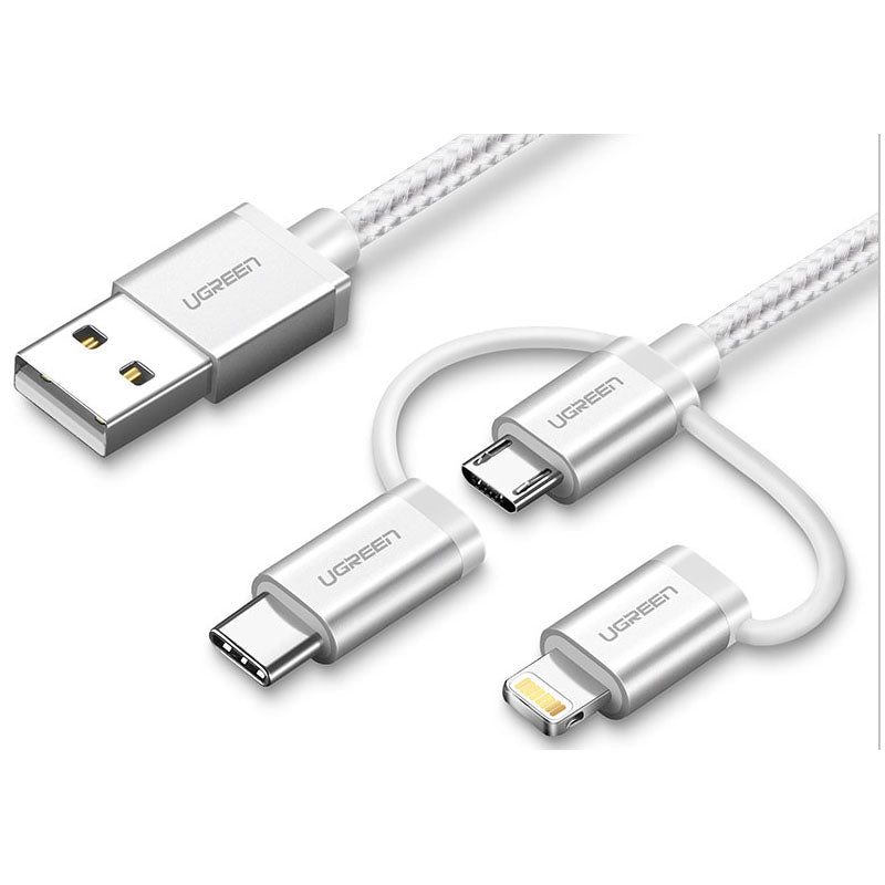 UGREEN 3-in-1 USB2.0-A Multifunction Cable with Braid 1.5m (Silver White) - 50203-Repair Outlet