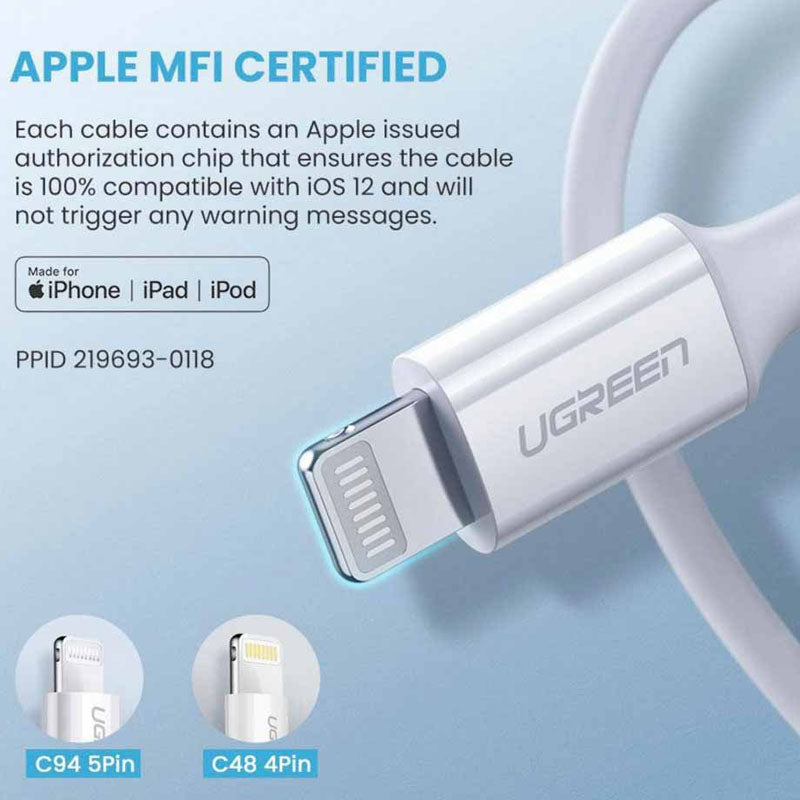 UGREEN USB-C to Lightning M/M Cable Rubber Shell 2m (White)-Repair Outlet