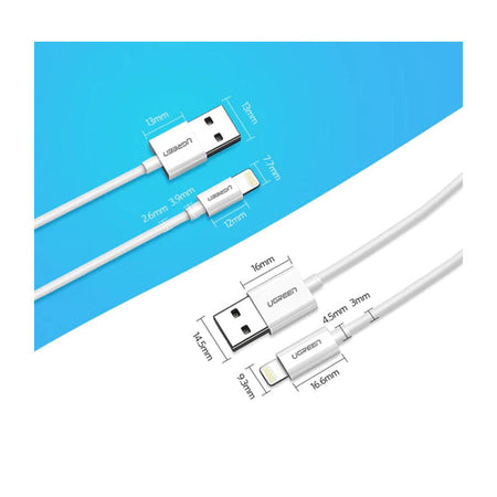 UGREEN USB-A Male to Lightning Male Cable Nickel Plating ABS Shell 1m (White)-Repair Outlet