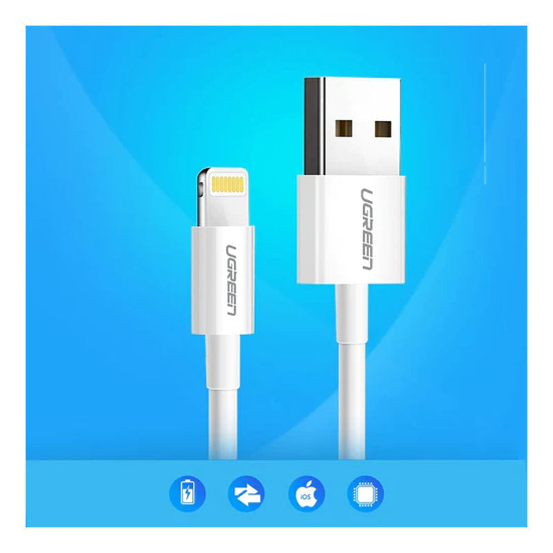 UGREEN USB-A Male to Lightning Male Cable Nickel Plating ABS Shell 2m (White)-Repair Outlet