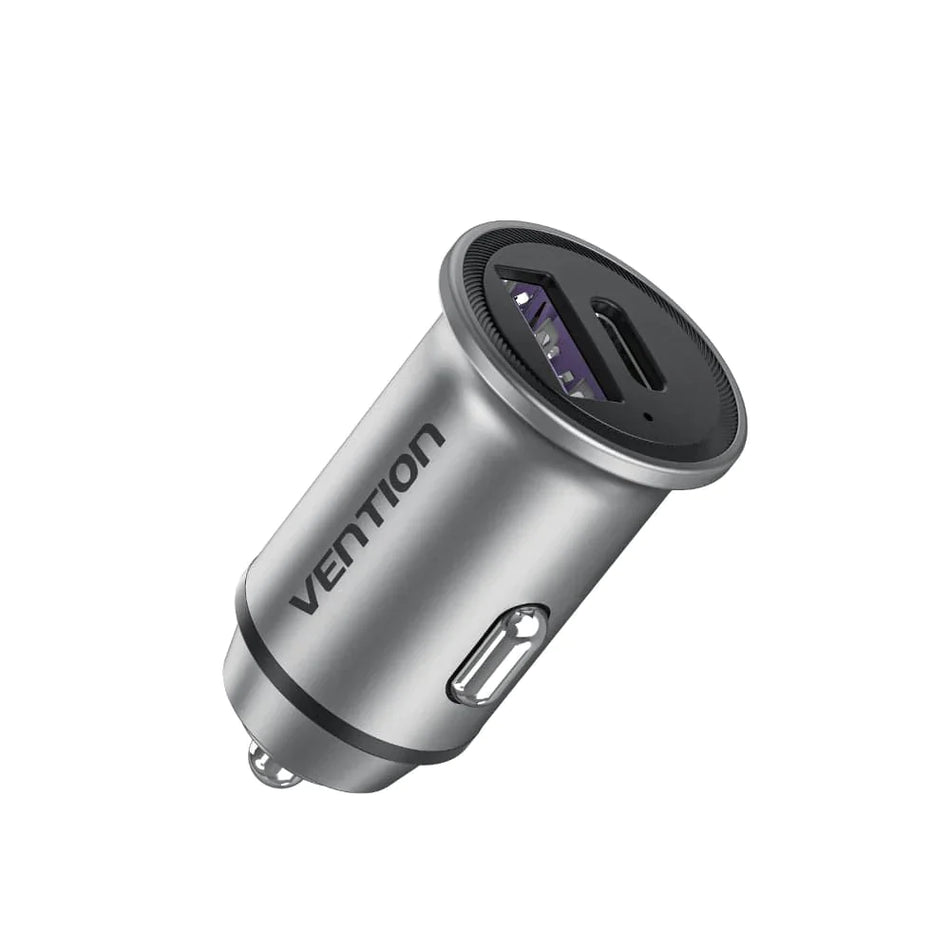 Vention Two-Port USB A+C (18/20) Car Charger Mini Style Aluminium Alloy - FFBH0